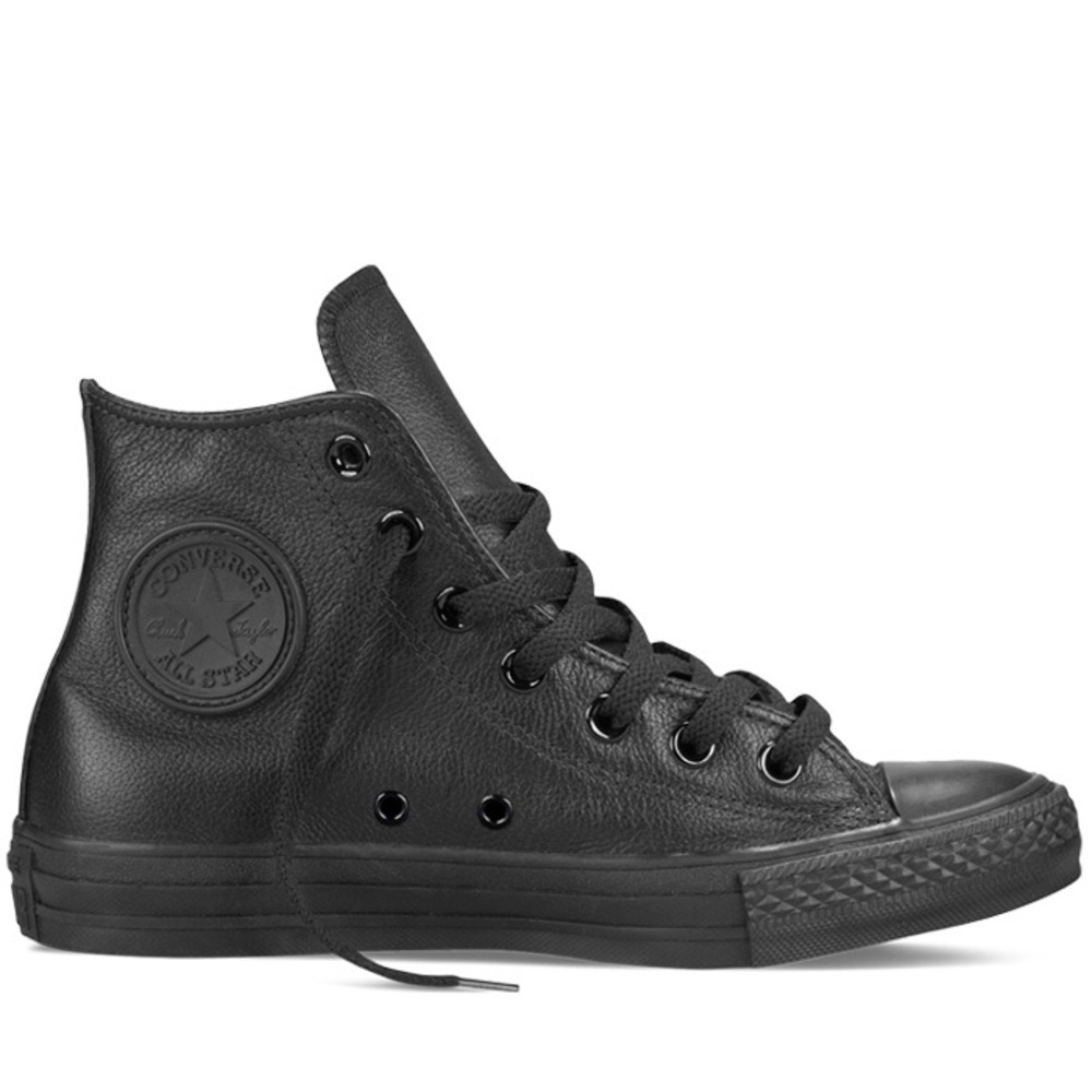 Black leather high top converse